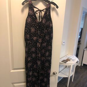 LOFT black and floral wide leg jumpsuit